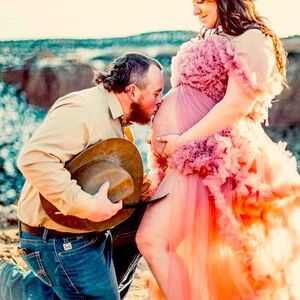 Puffy Tulle Robe for Maternity Photoshoot Ruffles Bathgown Baby Shower Dress